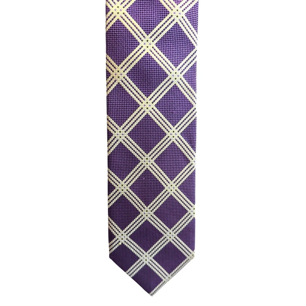 Massimo Bizzocchi Silk Necktie Purple Gold Diamond Pattern, Italian 61" L 3.5"W